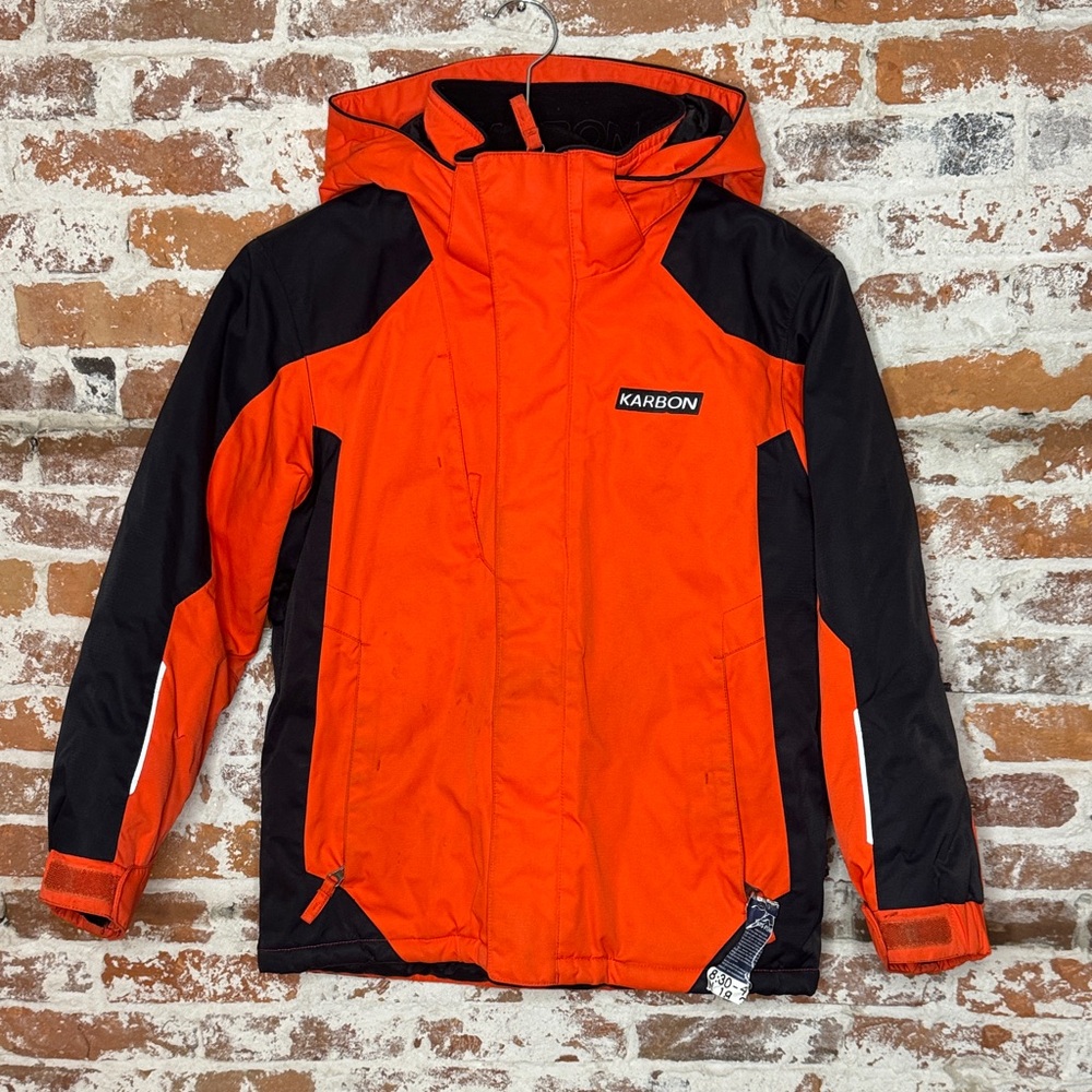 Karbon Kids Ski Jacket Orange Black Size 10 Winter Snow Coat